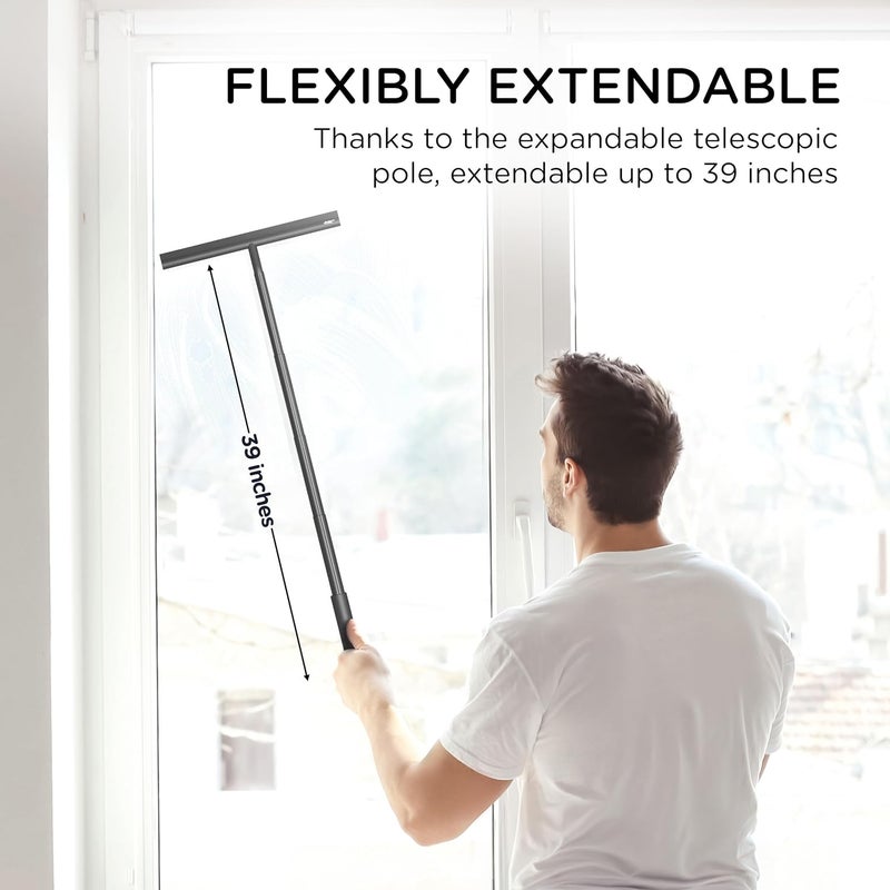 BADIONA Telescopic Shower Squeegee Black - With Suction Hook & up to 100 cm I Shower squeegee for glass doors Cleaner squiggy for tile and walls Bathroom squeeze for door Long handle sweep & squeegees - Image 2